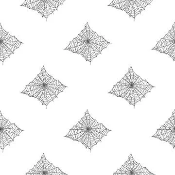 Seamless pattern spider web isolated on wjite background. Outline spooky cobw Stock Illustration