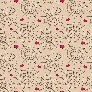 Seamless pattern with Spider web in the shape of a heart Stock Illustration