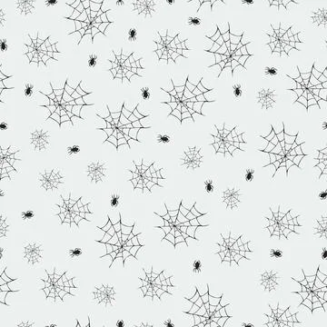 Seamless pattern with spider webs, spiders on a light background to celebrate Stock Illustration