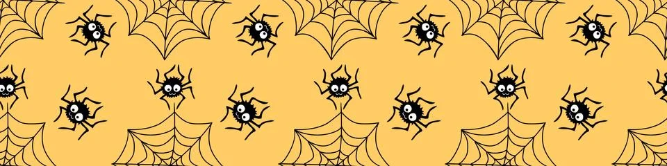 Seamless pattern with spiders and cobweb. Vector illustration isolated on ora Stock Illustration
