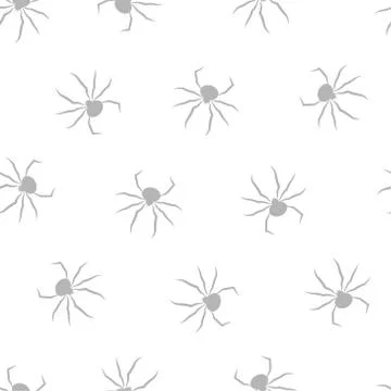 Seamless pattern with spiders. Halloween grey background. Stock Illustration