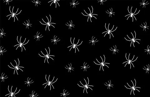 Seamless pattern with spiders. Hand drawn vector illustration. Halloween Stock Illustration