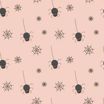 Seamless pattern with spiders. Hand drawn vector illustration. Halloween back 스톡 일러스트