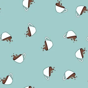 Seamless pattern spill coffee cup splash cartoon vector Stockillustratie