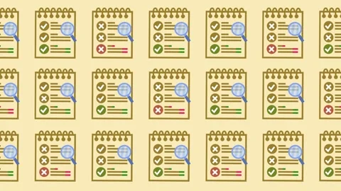 Seamless pattern of spiral note pads with checkmarks and cross marks Stock Footage 340095894
