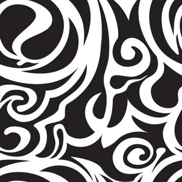 Seamless pattern of spirals and curlicues black and white, waves, vegetative Illustrazione stock