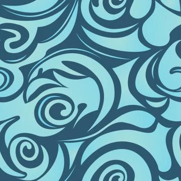 Seamless pattern of spirals and curls of blue color on a dark blue background Stock Illustration