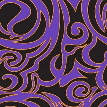Seamless pattern of spirals and curls of black color on a purple background w Stock-Illustration