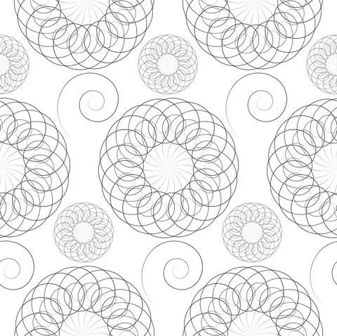 Seamless pattern with spirals and mandala flowers ornament. Vintage design Illustrazione stock