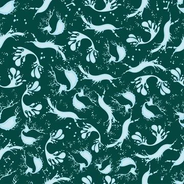 Seamless pattern with splashes and splashes of water on a dark turquoise ba.. イラスト素材