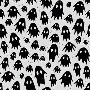 Seamless pattern spooky ghost in black and white Stock Illustration