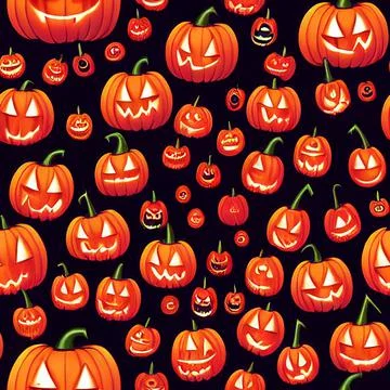 Seamless Pattern of Spooky Halloween Jack o Lantern Pumpkin Cartoon Stock Illustration