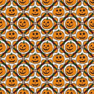 Seamless Pattern of Spooky Jack O Lantern Pumpkins for Halloween Stock Illustration