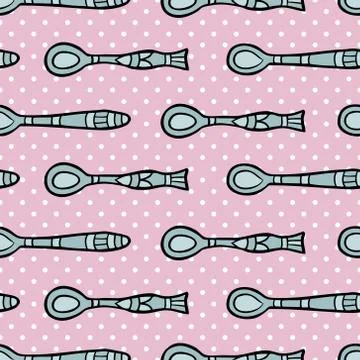 Seamless pattern with spoon on dotted violet background Illustrazione stock