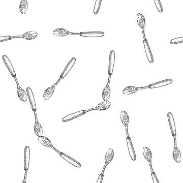 Seamless pattern spoon silver sketch hand drawn Stock Illustration