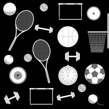Seamless Pattern of Sport inventory, goods. Flat Design Illustration Stock Illustration