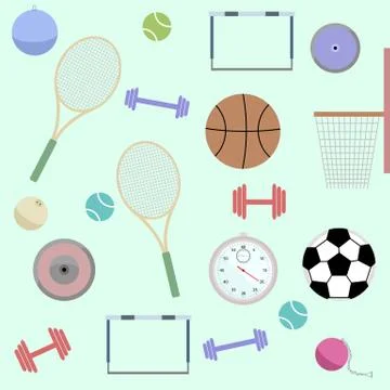 Seamless Pattern of Sport inventory, goods. Flat Design Illustration Stock Illustration