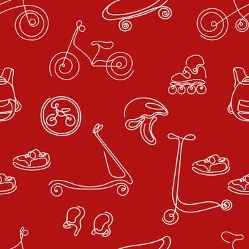 Seamless pattern of sporting goods for kids. Vector icons Illustration. Scoot Stock Illustration
