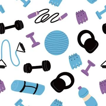 Seamless pattern with sports equipment. Illustrazione stock