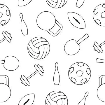 Seamless pattern of sports equipment. Vector illustrations of sports and fitness Stock Illustration