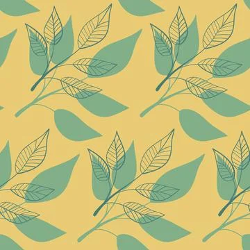 Seamless pattern, sprig with leaves organic natural silhouette, tiles for tex Stock Illustration