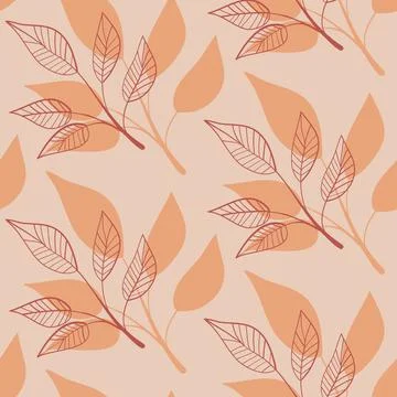 Seamless pattern, sprig with leaves organic natural silhouette, design for te 스톡 일러스트