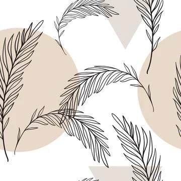 Seamless pattern with sprigs and circles. minimalistic pattern. Stock Illustration