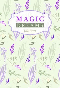Seamless pattern with sprigs and hearts Illustrazione stock