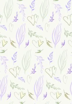 Seamless pattern with sprigs and hearts pastel Illustrazione stock