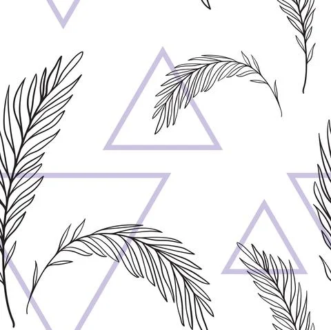 Seamless pattern with sprigs and with triangles. minimalistic pattern. Stock Illustration