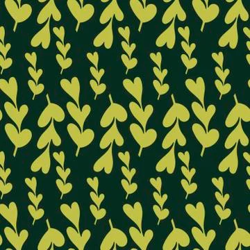 Seamless pattern with sprigs of fresh greenery on a dark background. Stock Illustration