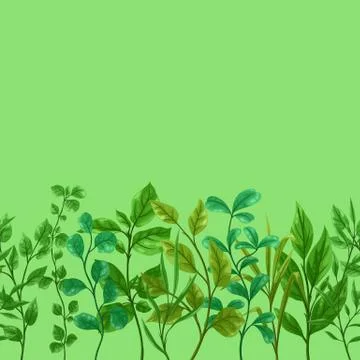 Seamless pattern of sprigs with green leaves. Stock Illustration
