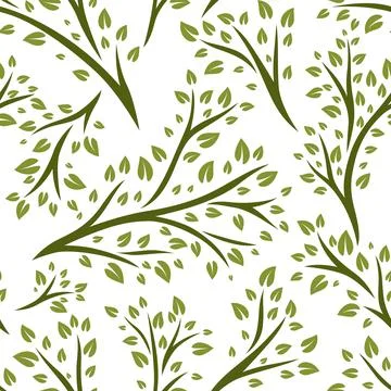 Seamless pattern of sprigs with green leaves. Decorative plants. Illustrazione stock