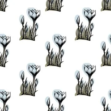 Seamless pattern with spring and summer colors. Sketch-style crocus hand-drawn Stock Illustration