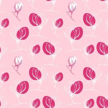 Seamless pattern with spring and summer colors. Sketch-style magnolia hand-drawn Stock Illustration