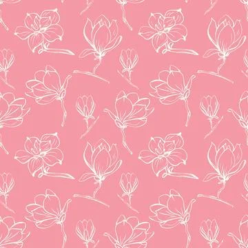 Seamless pattern with spring and summer colors. Sketch-style magnolia hand-drawn Stock Illustration