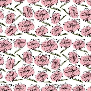 Seamless pattern with spring and summer colors. Sketch-style magnolia hand-drawn Stock Illustration