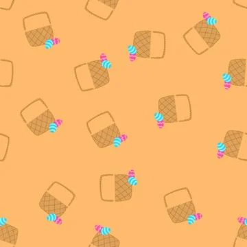 Seamless pattern spring basket easter cartoon vector Stock Illustration