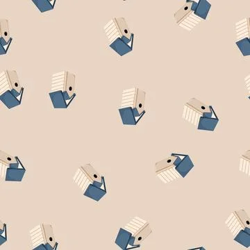 Seamless pattern spring bird house cartoon vector Stock Illustration