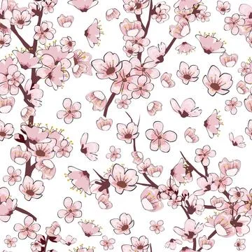 Seamless pattern Spring blooming flowers branch Sakura cherry Stock Illustration