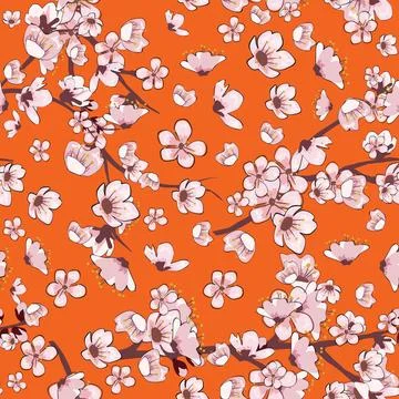 Seamless pattern Spring blooming flowers branch Sakura cherry Stock Illustration