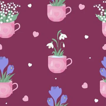 Seamless pattern. Spring Bouquet flowers of snowdrop, May lilies of the valley Stock Illustration