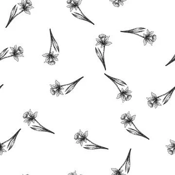 Seamless pattern spring daffodil sketch hand drawn Stock Illustration
