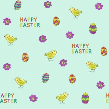 Seamless pattern of spring elements for Easter design. Rabbit, eggs and baske Illustrazione stock