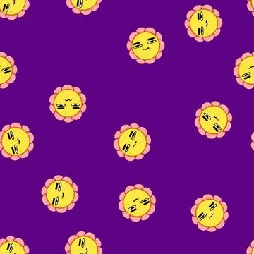 Seamless pattern spring flower character cartoon vector イラスト素材