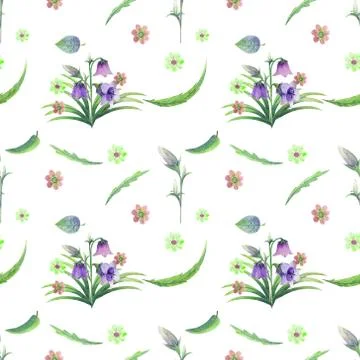 Seamless pattern with spring flowers and leaves. Hand drawn background. flora Illustrazione stock
