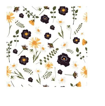 Seamless pattern with spring flowers and leaves. Hand drawn background. Stock Illustration