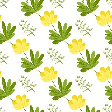 Seamless pattern of spring flowers and plants Stock Illustration