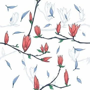 Seamless pattern with spring flowers and leaves Illustrazione stock