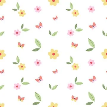 Seamless pattern with spring flowers and leaf Stock Illustration